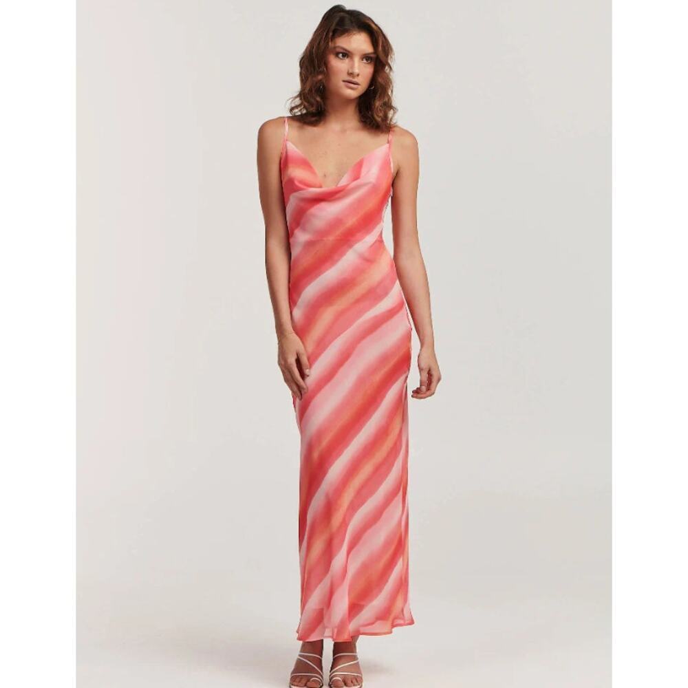 Charlie Holiday Women Watercolor Striped Stone Slip Maxi Dress Size 4 Mu…